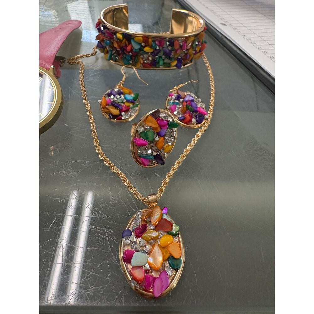 SOKI Watch and Matching Multi-Colored Stone Jewelry Set